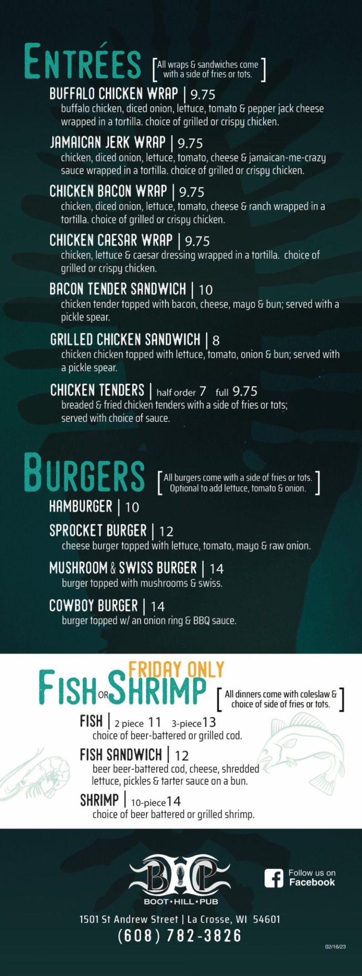 Boot Hill Pub Menu 2