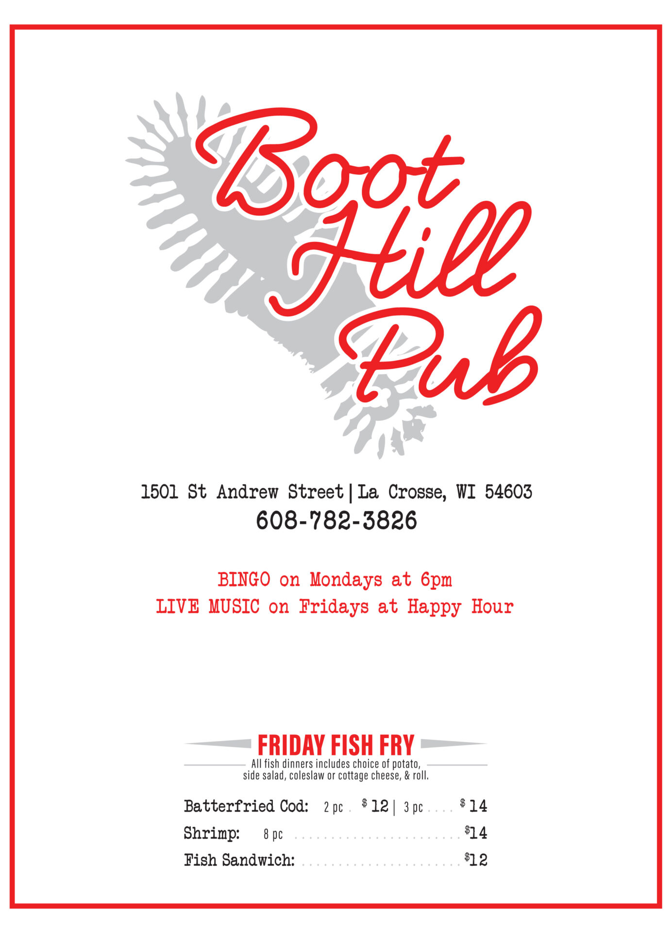 Boot Hill Pub Menu 1